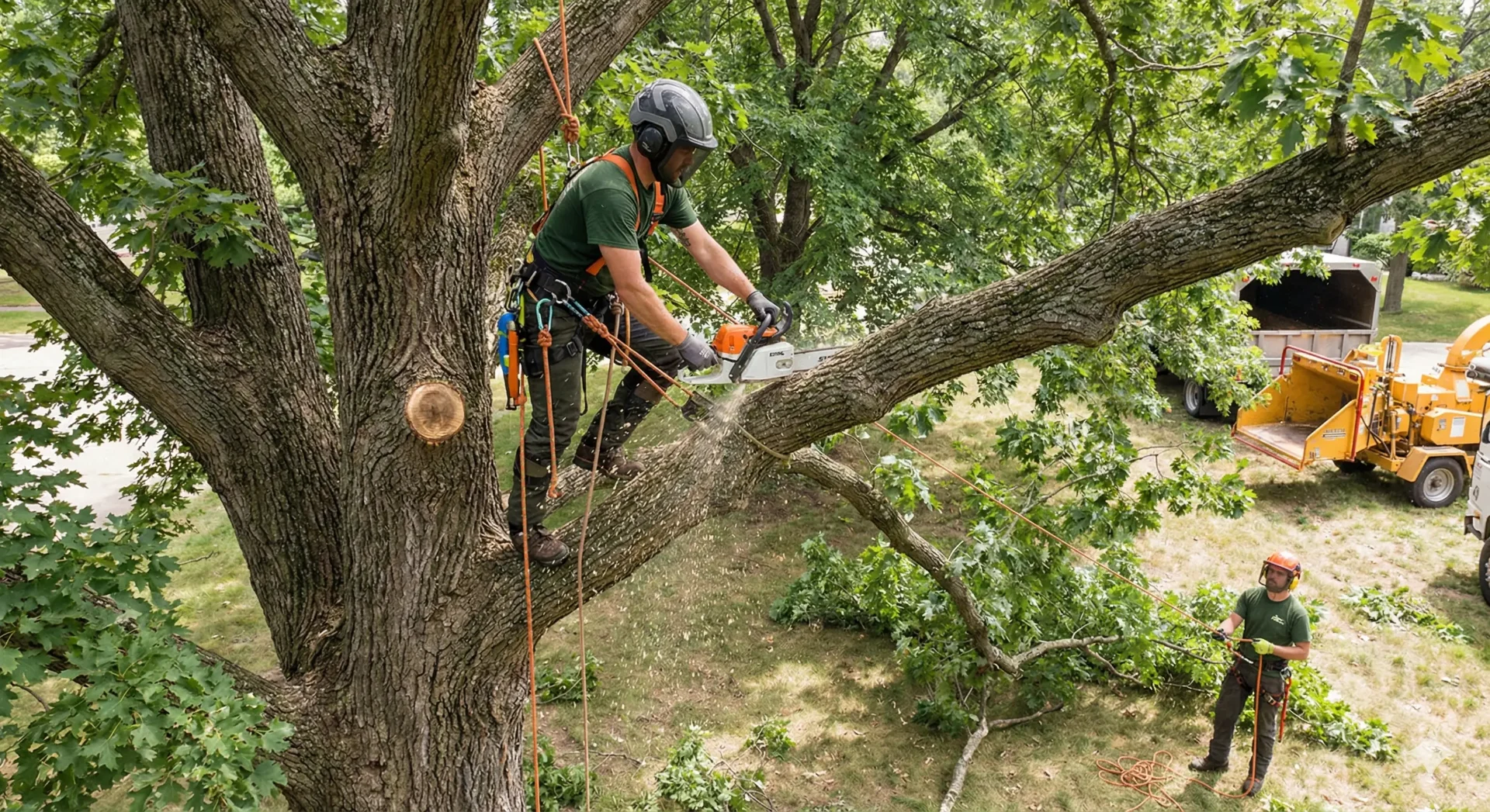 Professionelle Baumfällung mit Kettensäge